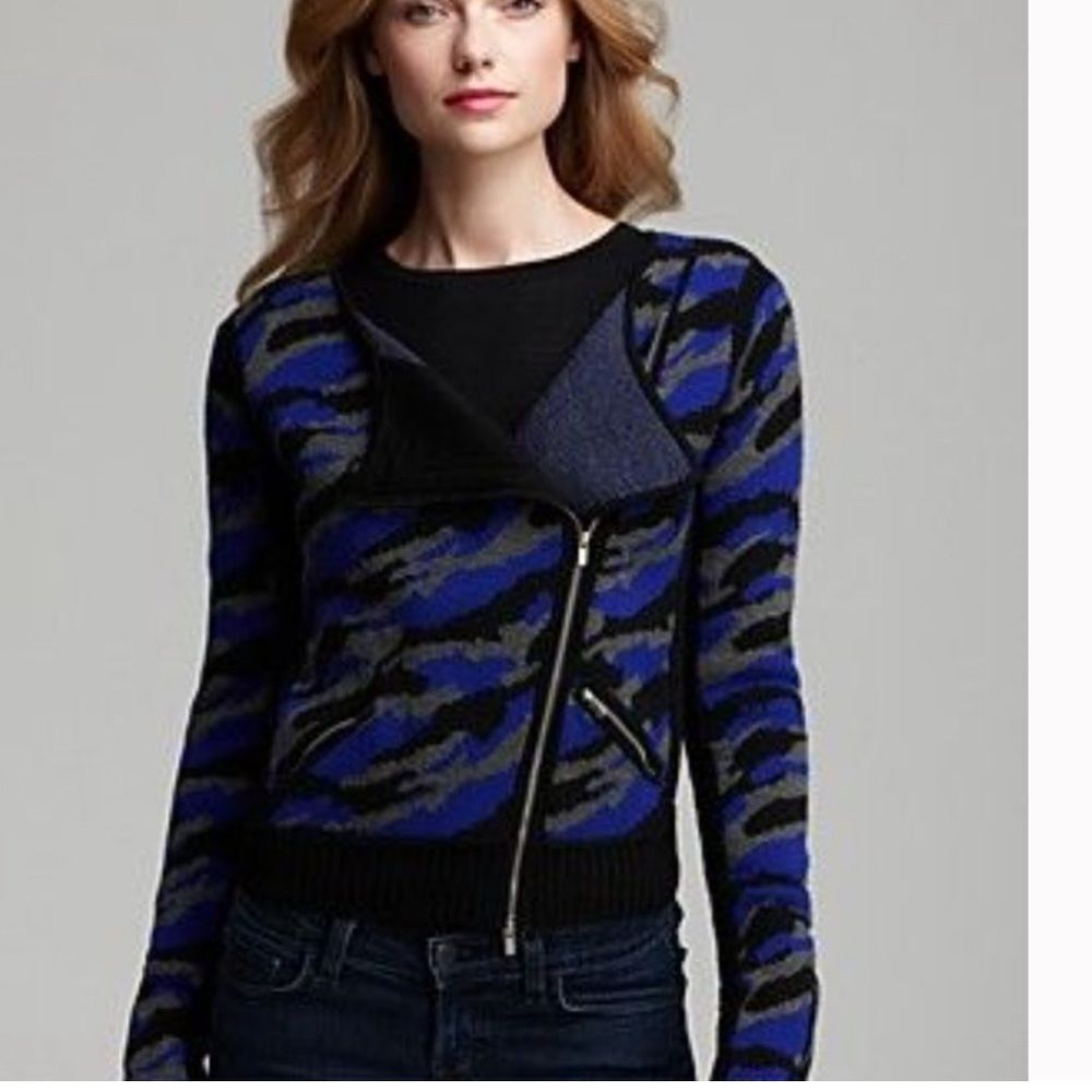Diane von Furstenberg moto sweater Jacket XS St Regis Full Zip 100%‎ Wool